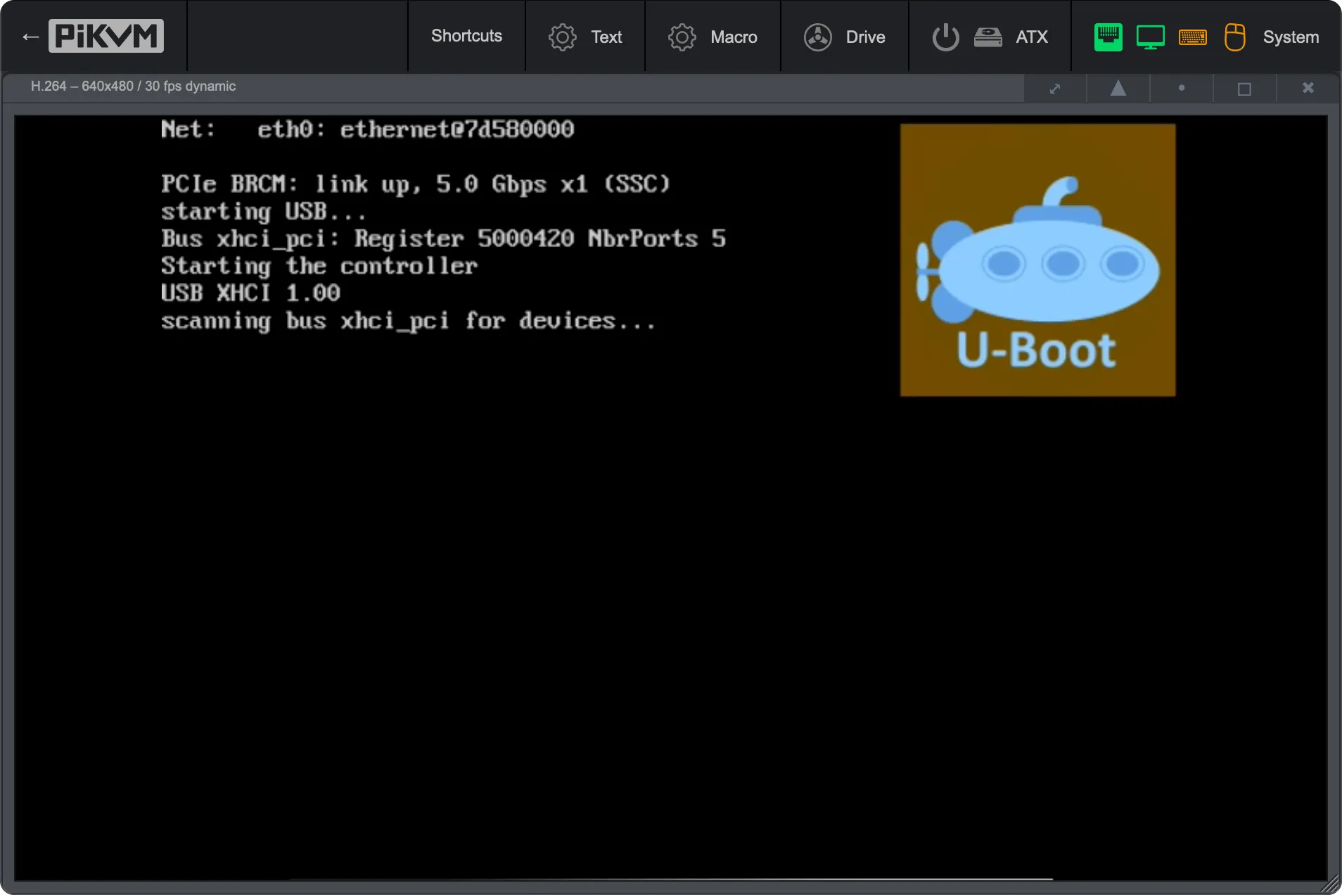 PiKVM Console Showing U-Boot Initialization.