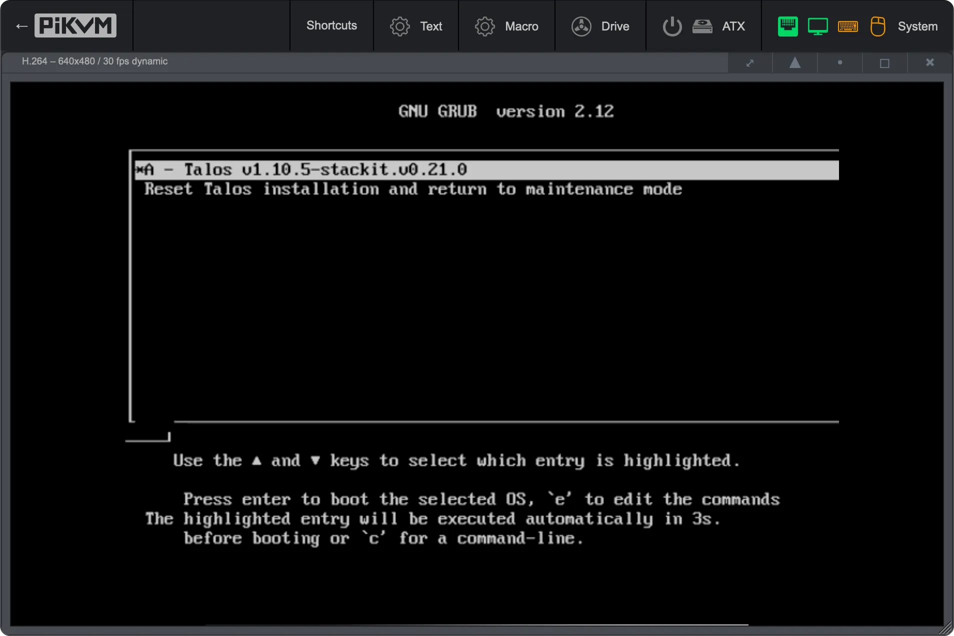 Talos Boot Menu - GRUB Interface.