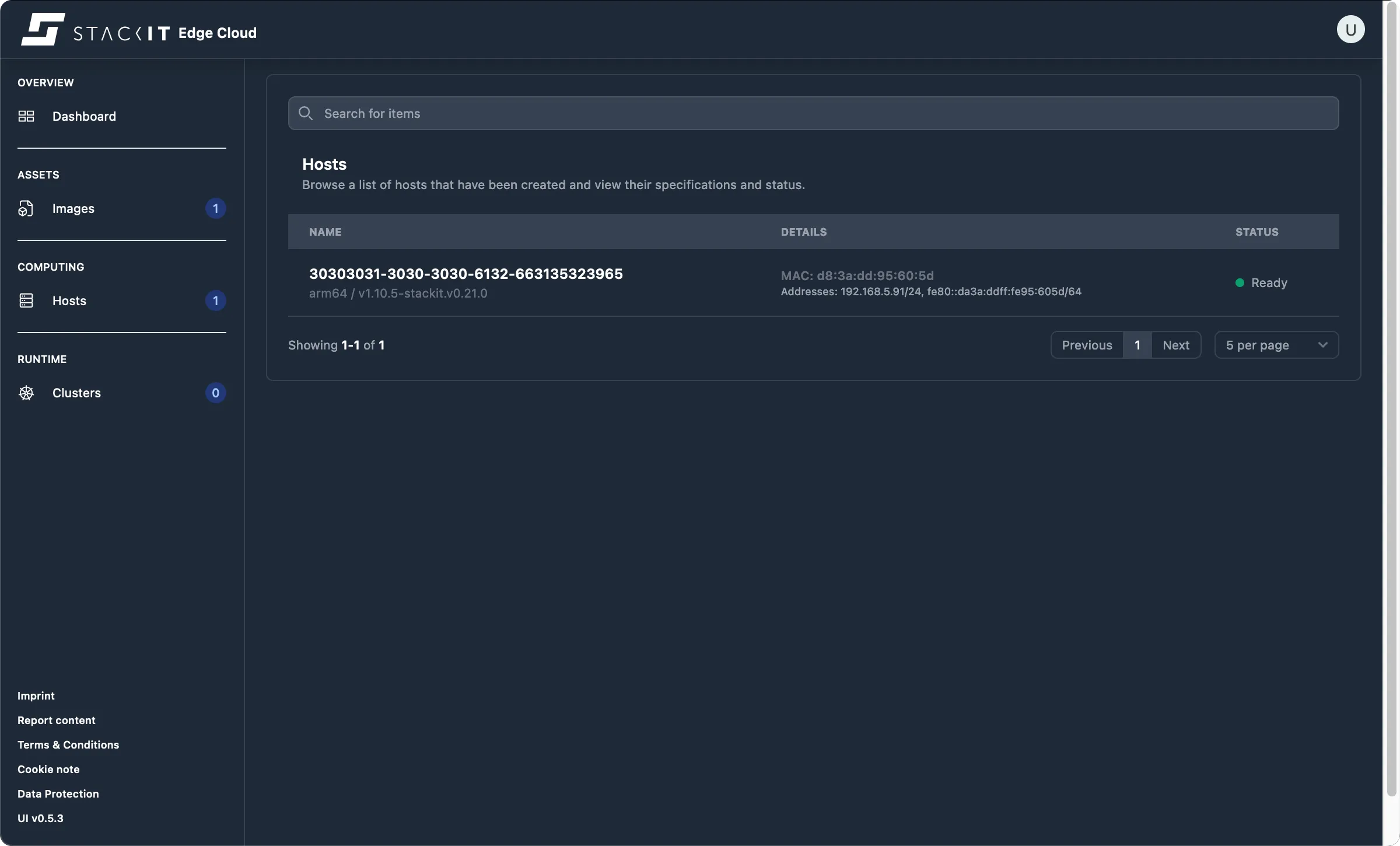 STACKIT Edge Cloud Dashboard - Single Host View.