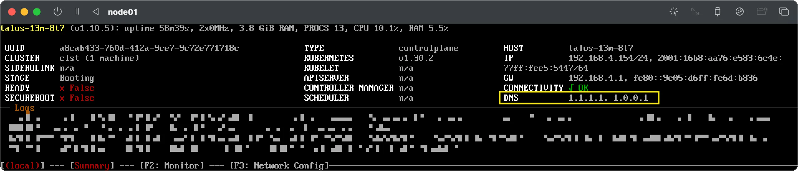 A screenshot of a black terminal window displaying the status of a node.