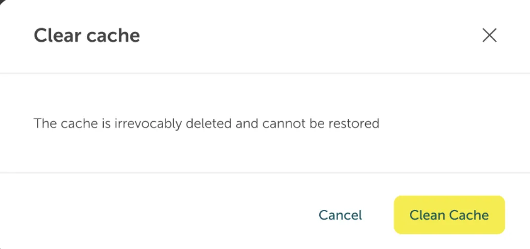 A screenshot showing the 'Last cache purge time' section of a CDN management interface. It displays the last date and time the cache was cleared: 12.05.2020 16:09:15. Below this information, there is a prominent button labeled 'Clear cache' with a broom icon, indicating the action to initiate a new cache purge.