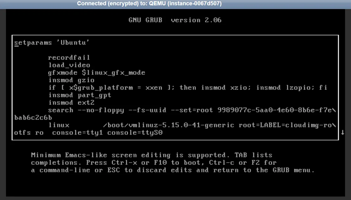 Second screenshot of the GNU GRUB boot loader"