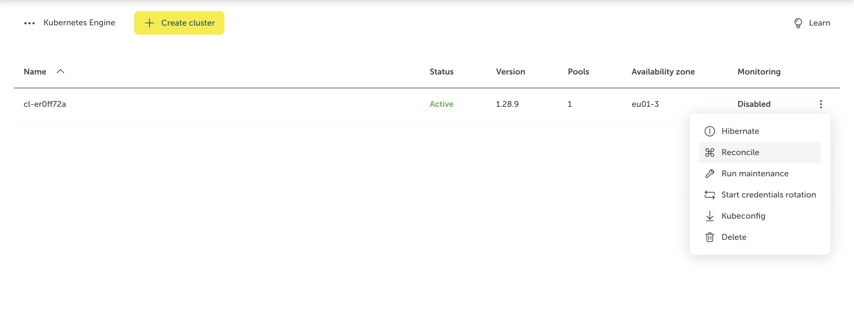A screenshot of the Overview page for an SKE cluster. The page shows general information, including the Status as "Healthy".
