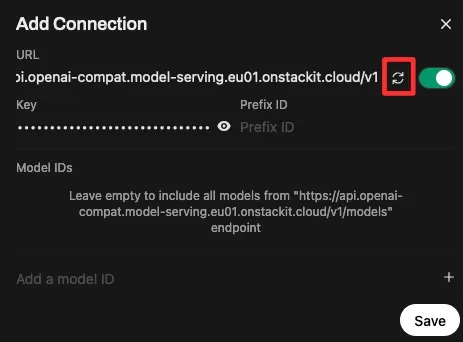 Screenshot of add connection