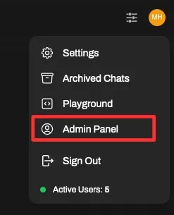 Screenshot of admin portal