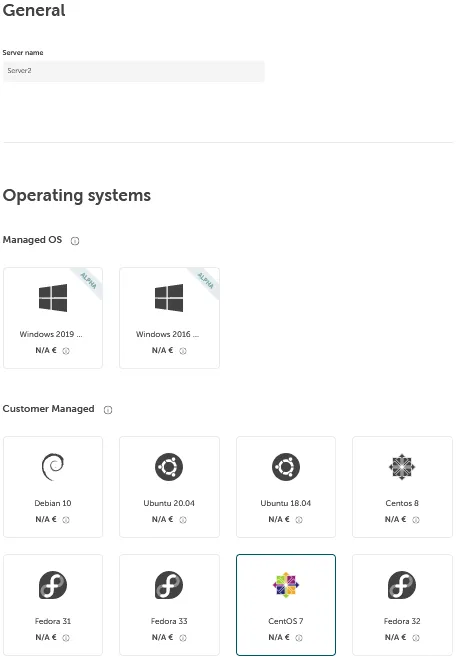 Operating system selection interface with two sections.