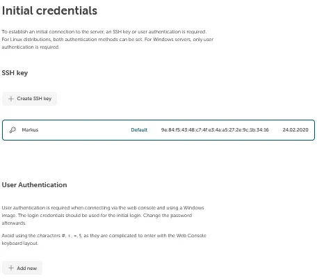 A screenshot of the "Initial credentials" setup section.