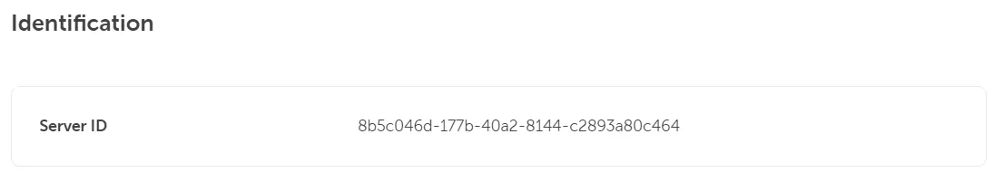 A server detail screen showing the Identification section. The only listed detail is the Server ID: 8b5c046d-177b-40a2-8144-c2893a80c464.