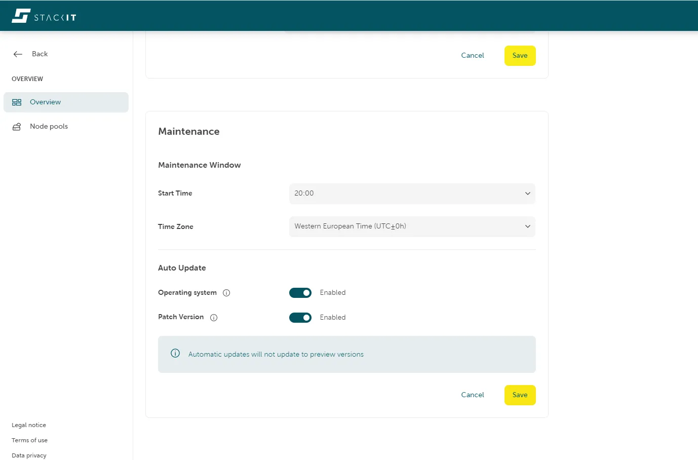 A screenshot of the Kubernetes Engine maintenance window configuration page.