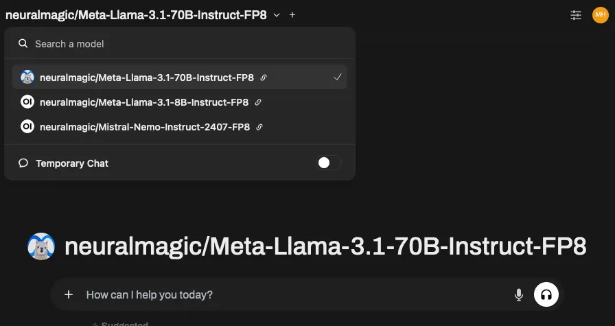 Screenshot of select a model