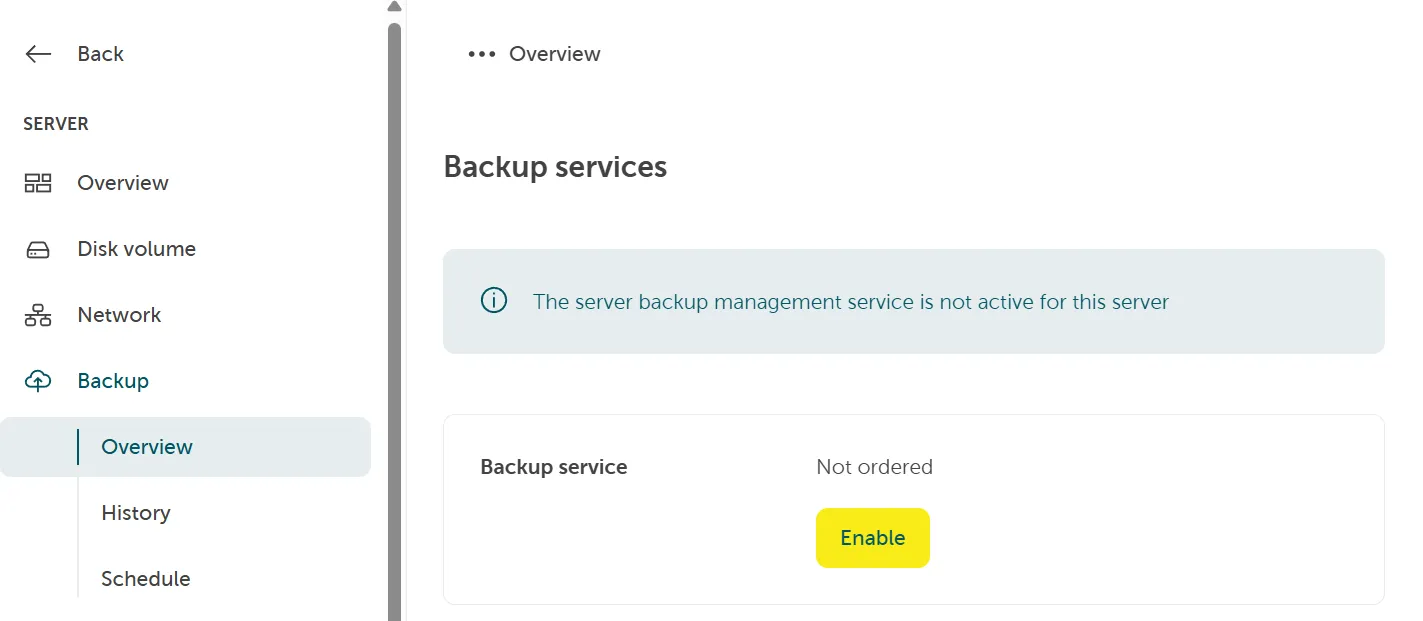 A screenshot showing the backup overview page