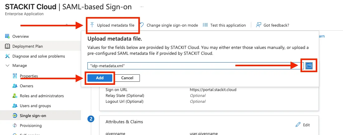 Feld in Microsoft Entra ID zum Hochladen der Metadatendatei